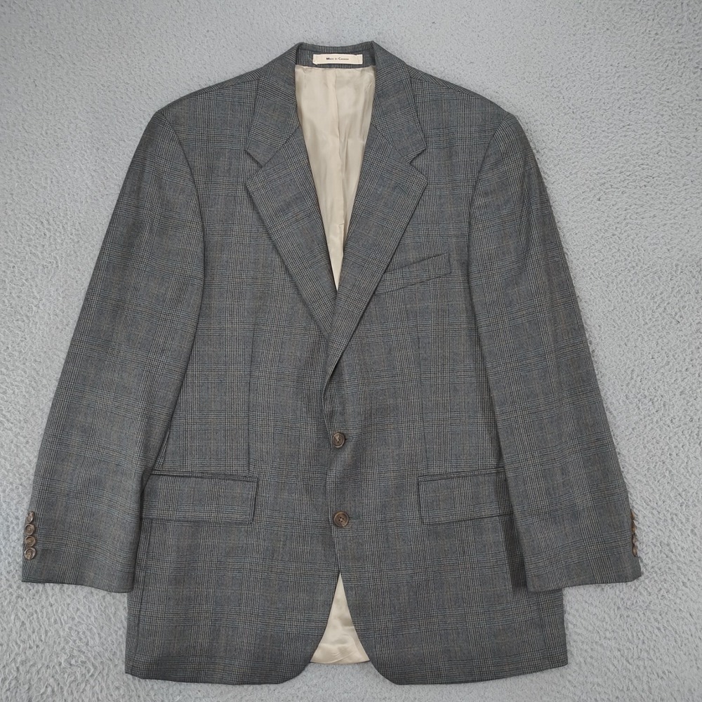 CHAPS Ralph Lauren Blazer 42R Gray Plaid 100% Wool Lined Suit Jacket Sport Coat